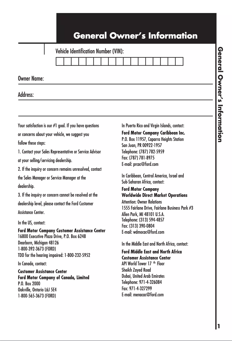 Page 1 de la notice Manuel d'utilisation et d'entretien Ford E-150 (2001)