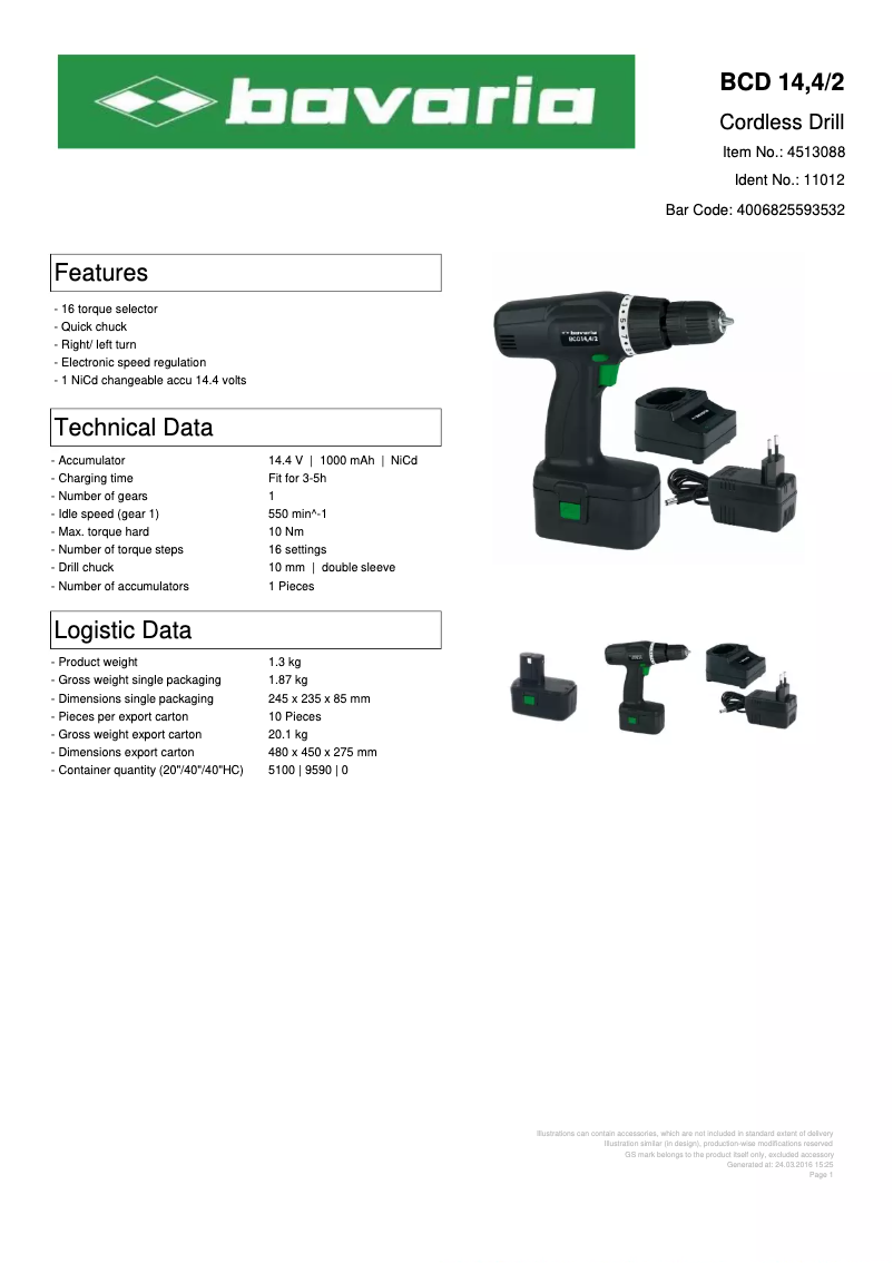Page 1 de la notice Manuel utilisateur Bavaria BCD 144/2