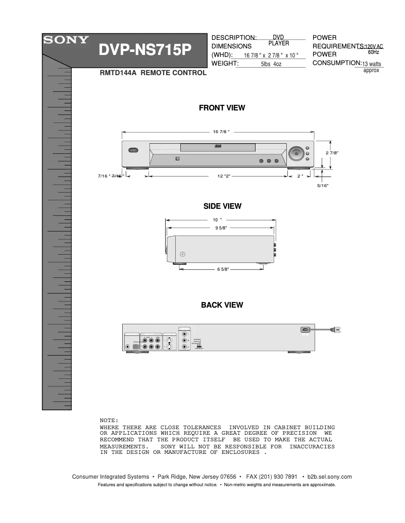 Page n°1 - Guide d'installation Sony DVP-NS715P