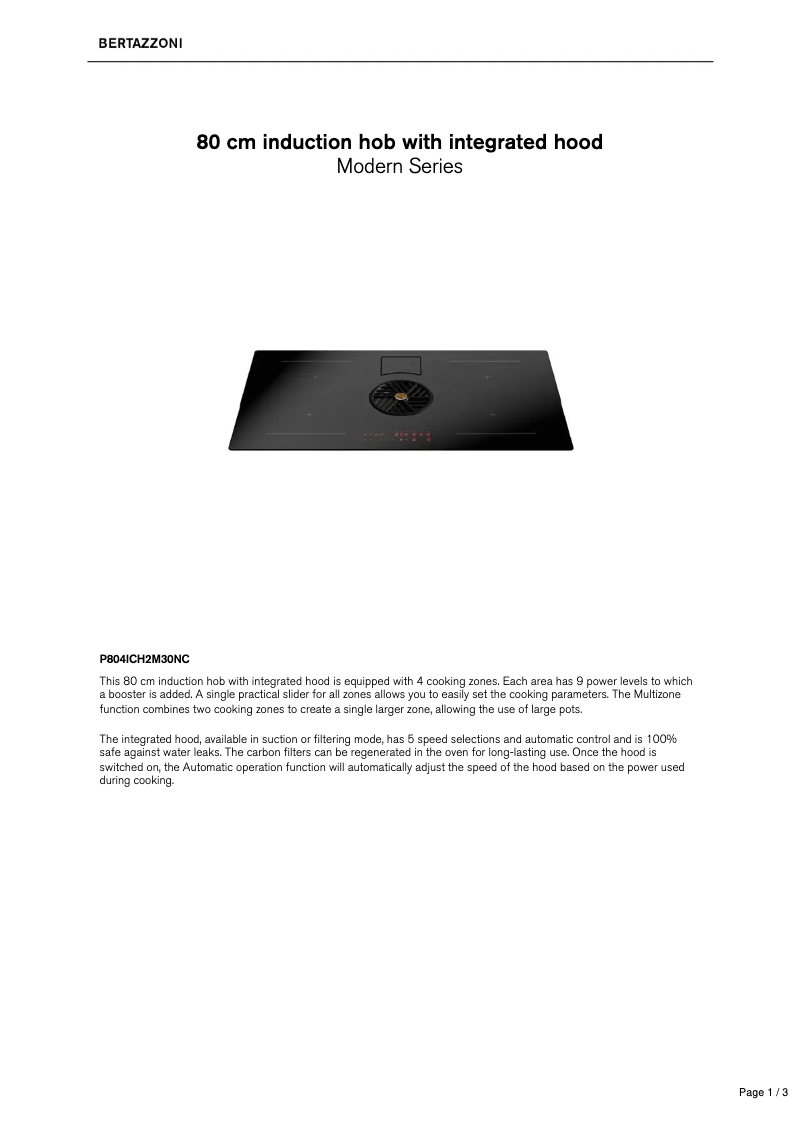 Page 1 de la notice Manuel utilisateur Bertazzoni P804ICH2M30NC