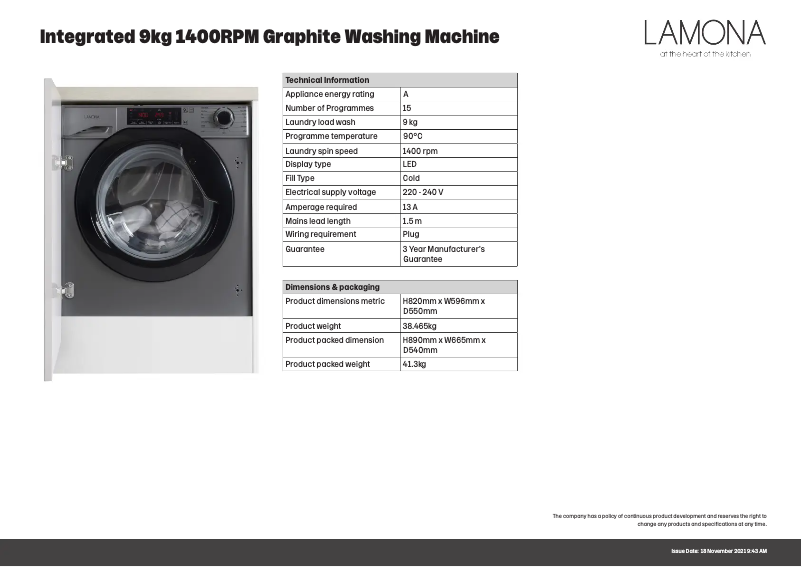 Page n°1 - Fiche technique Lamona LAM8777