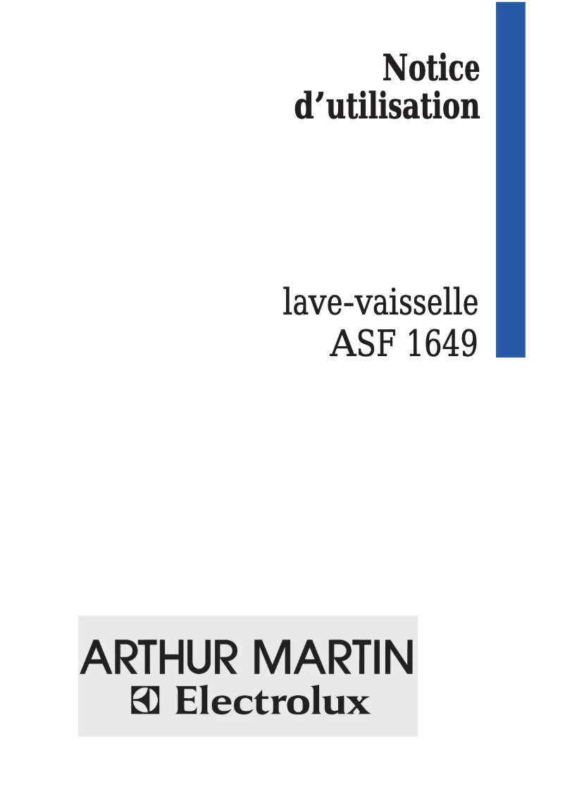 Page 1 of the manual User Manual Arthur Martin-Electrolux ASF 1649