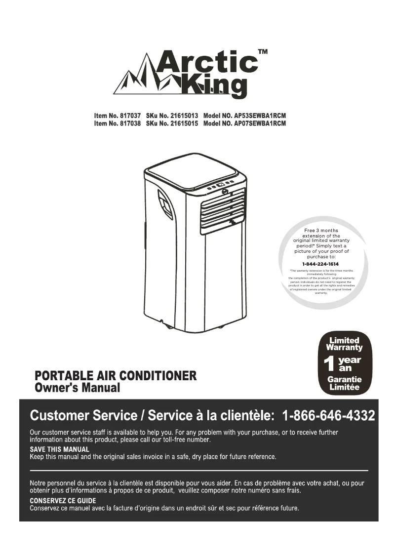 Page 1 de la notice Manuel utilisateur Midea AP53SEWBA1RCM