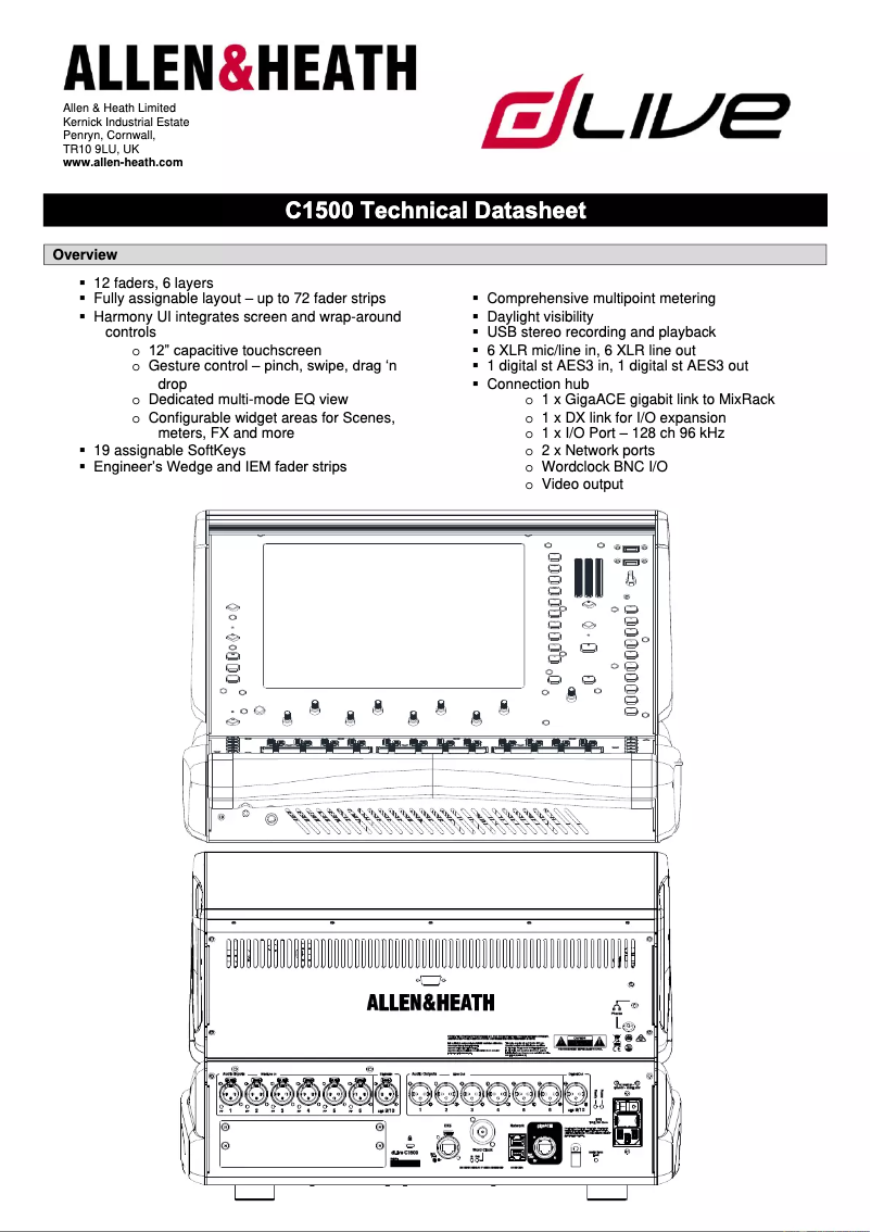 Page n°1 - Fiche technique Allen & Heath dLive C1500