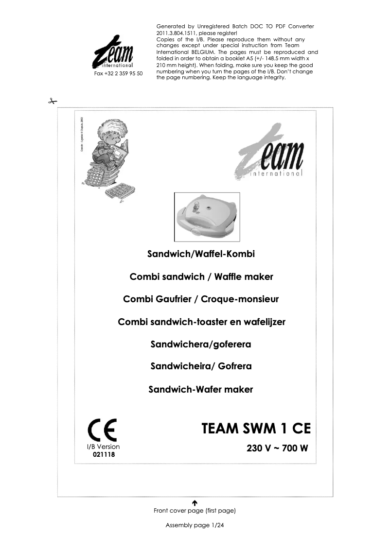 Page n°1 - Manuel utilisateur Team SWM 1 CE