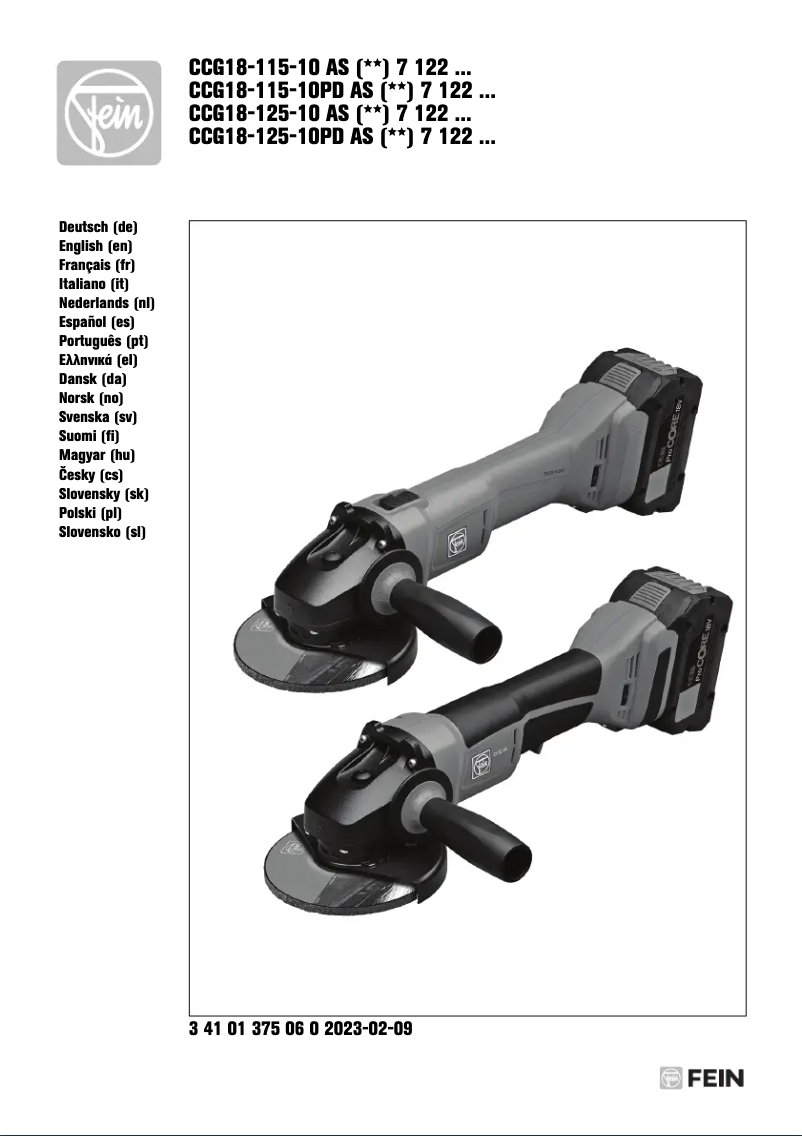 Page n°1 - Manuel utilisateur Fein CCG 18-125-10 PD AS