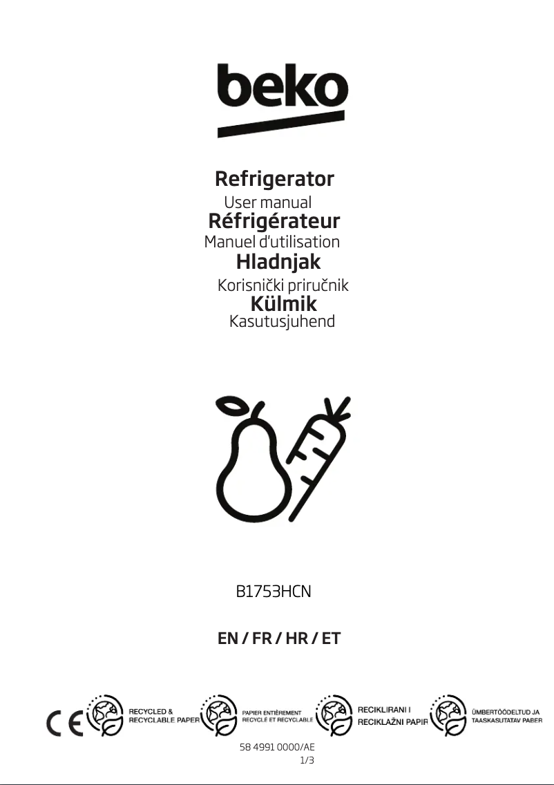 Page 1 de la notice Manuel utilisateur Beko B1753hcn