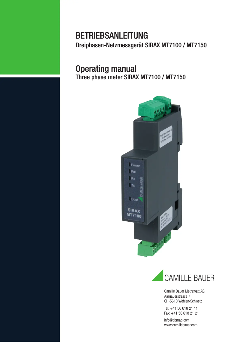 Page 1 de la notice Manuel utilisateur Camille Bauer SIRAX MT7150