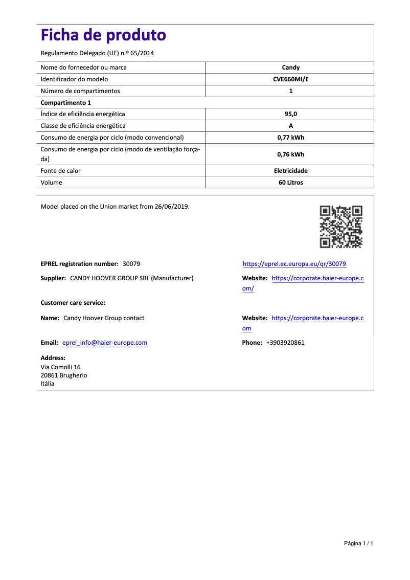 Page 1 de la notice Brochure Candy CVE660MI/E