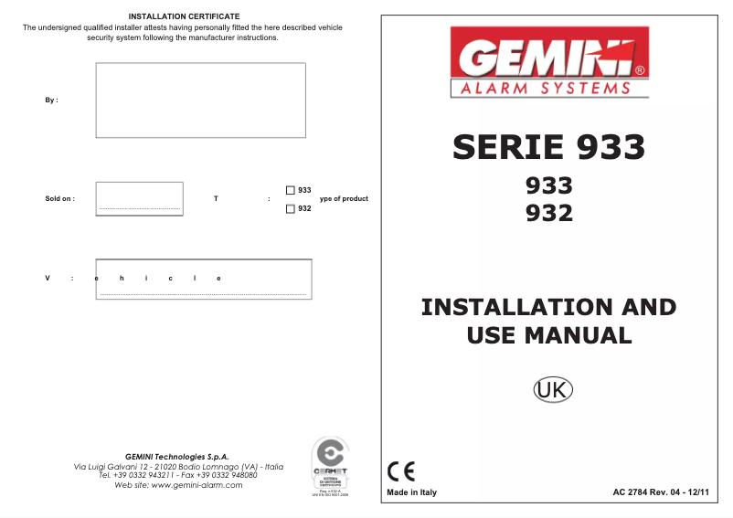 Page n°1 - Manuel utilisateur Gemini 932