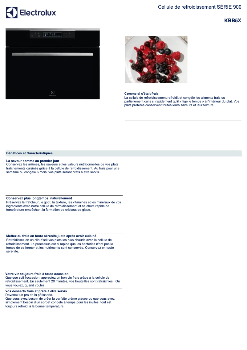 Page 1 de la notice Fiche technique Electrolux KBB5X