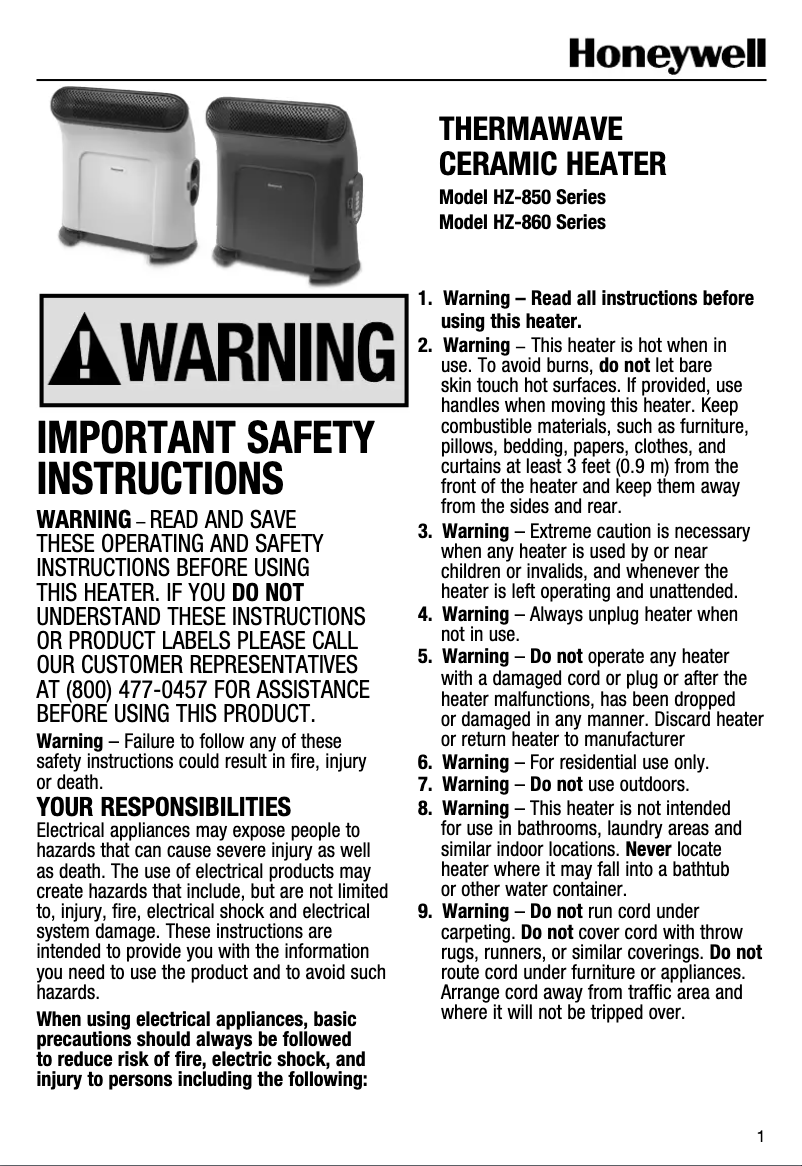 Page 1 de la notice Manuel utilisateur Honeywell HZ-860