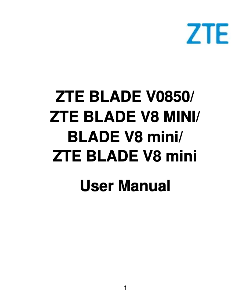 Page 1 de la notice Manuel utilisateur ZTE Blade V8 mini
