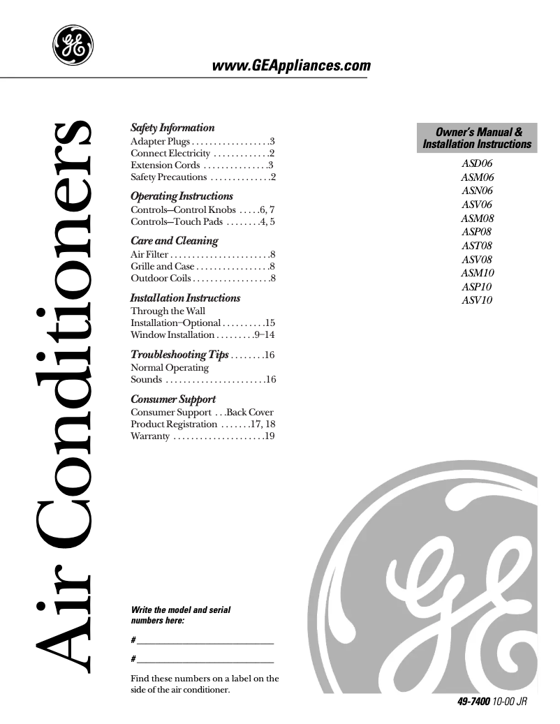 Page n°1 - Guide d'installation GE ASM06LB