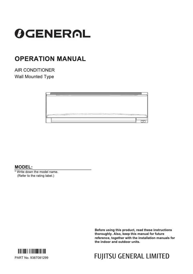 Page 1 de la notice Manuel utilisateur Fujitsu ASGG30KJTA