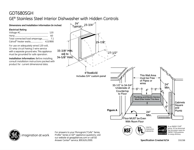 Page n°1 - Fiche technique GE GDT680SGHWW
