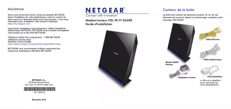 Page 1 de la notice Guide d'installation Netgear D6200