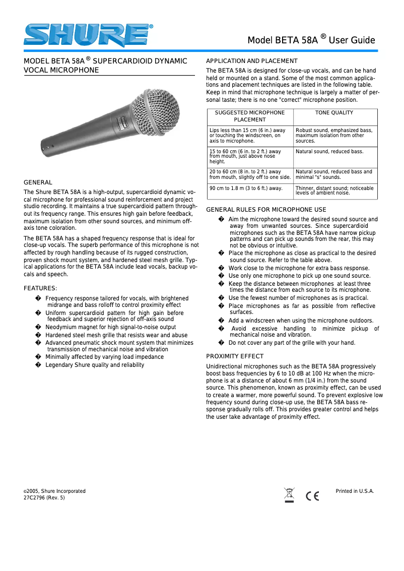 Imagen de la primera página del manual del dispositivo Beta 58A
