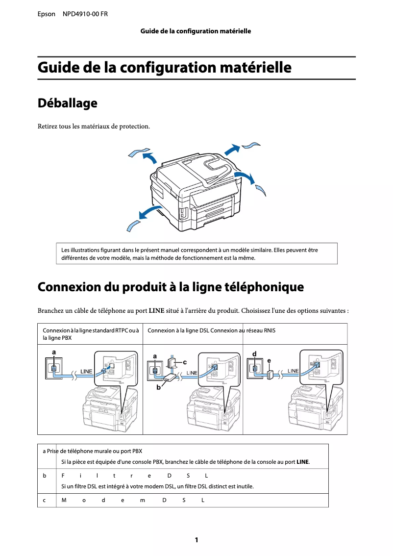 Page 1 de la notice Guide d'installation Epson WorkForce WF-3620DWF