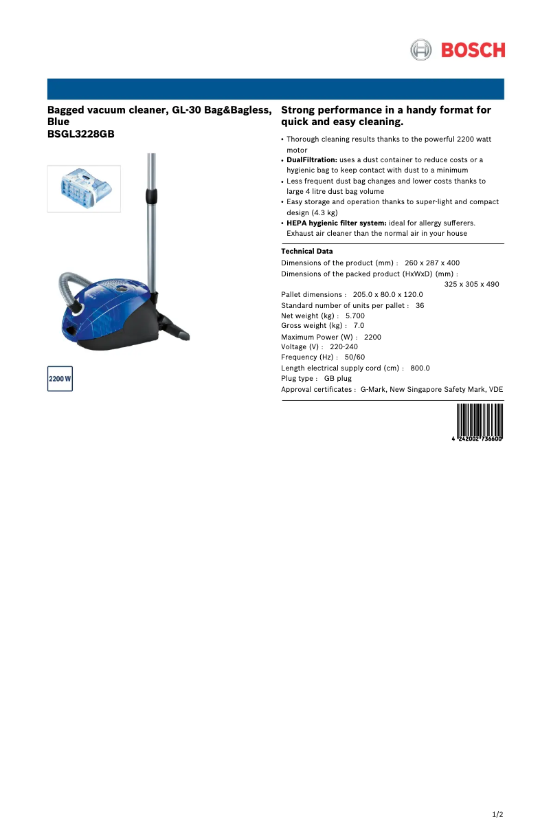 Image de la première page du manuel de l'appareil BSGL3228GB