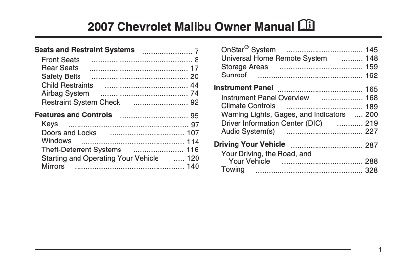 Page 1 de la notice Manuel utilisateur Chevrolet Malibu Maxx (2006)