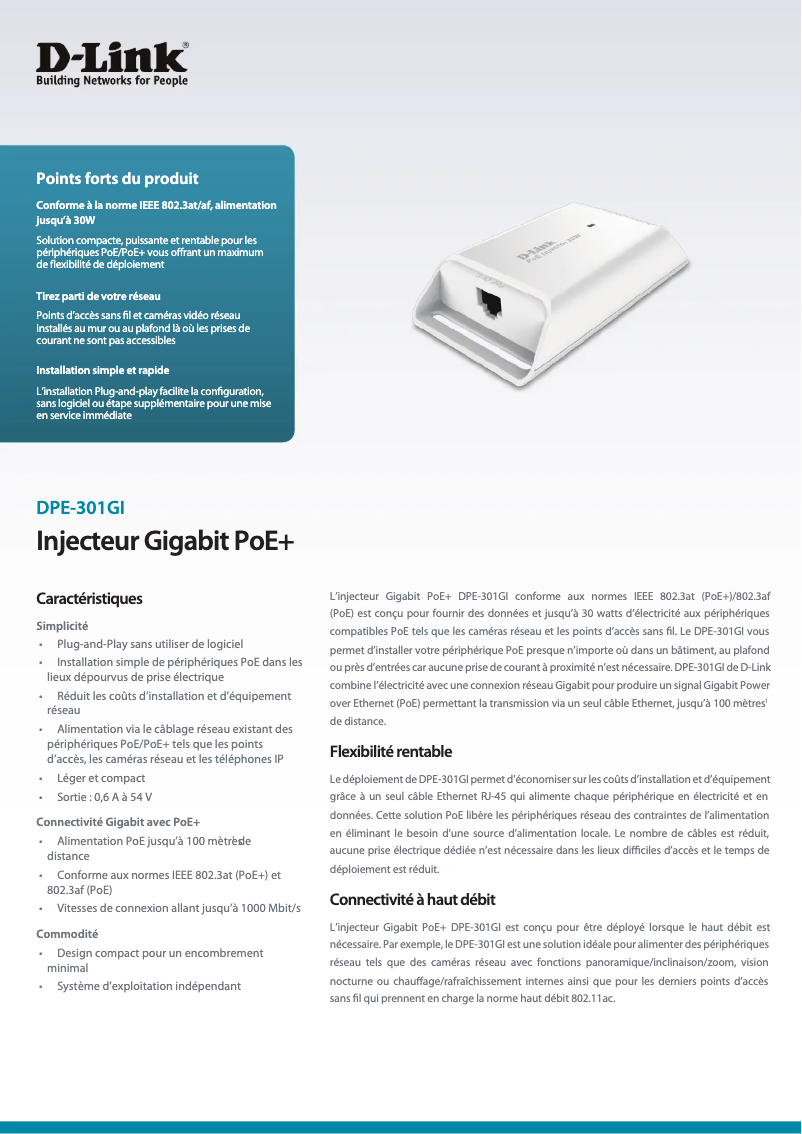 Page 1 of the manual Technical Sheet D-Link DPE-301GI