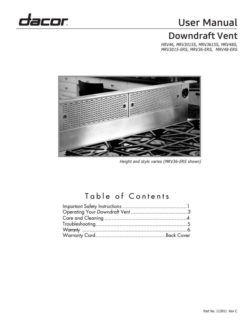 Page n°1 - Manuel utilisateur Dacor MRV48M