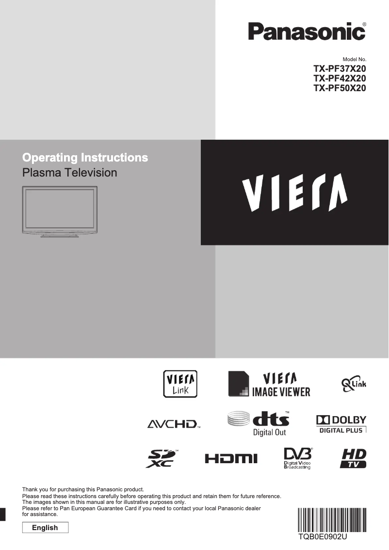 Page 1 de la notice Manuel utilisateur Panasonic Viera TX-PF50X20