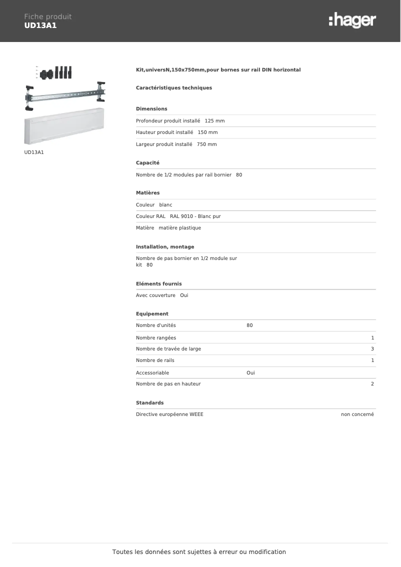 Page n°1 - Manuel utilisateur Hager UD13A1