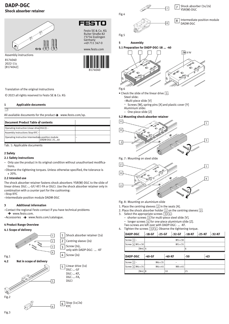 Page 1 de la notice Manuel utilisateur Festo DADP-DGC-63-GF/KF