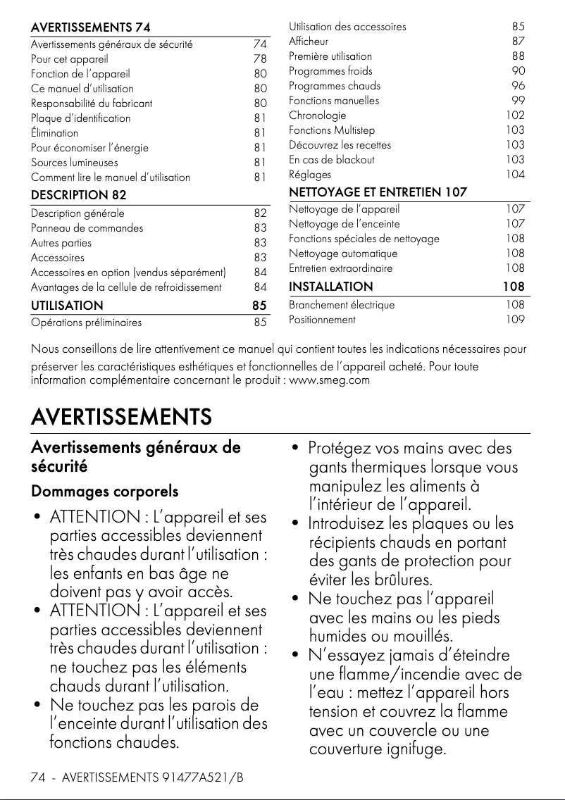 Page 1 de la notice Manuel utilisateur Smeg SBC4104G