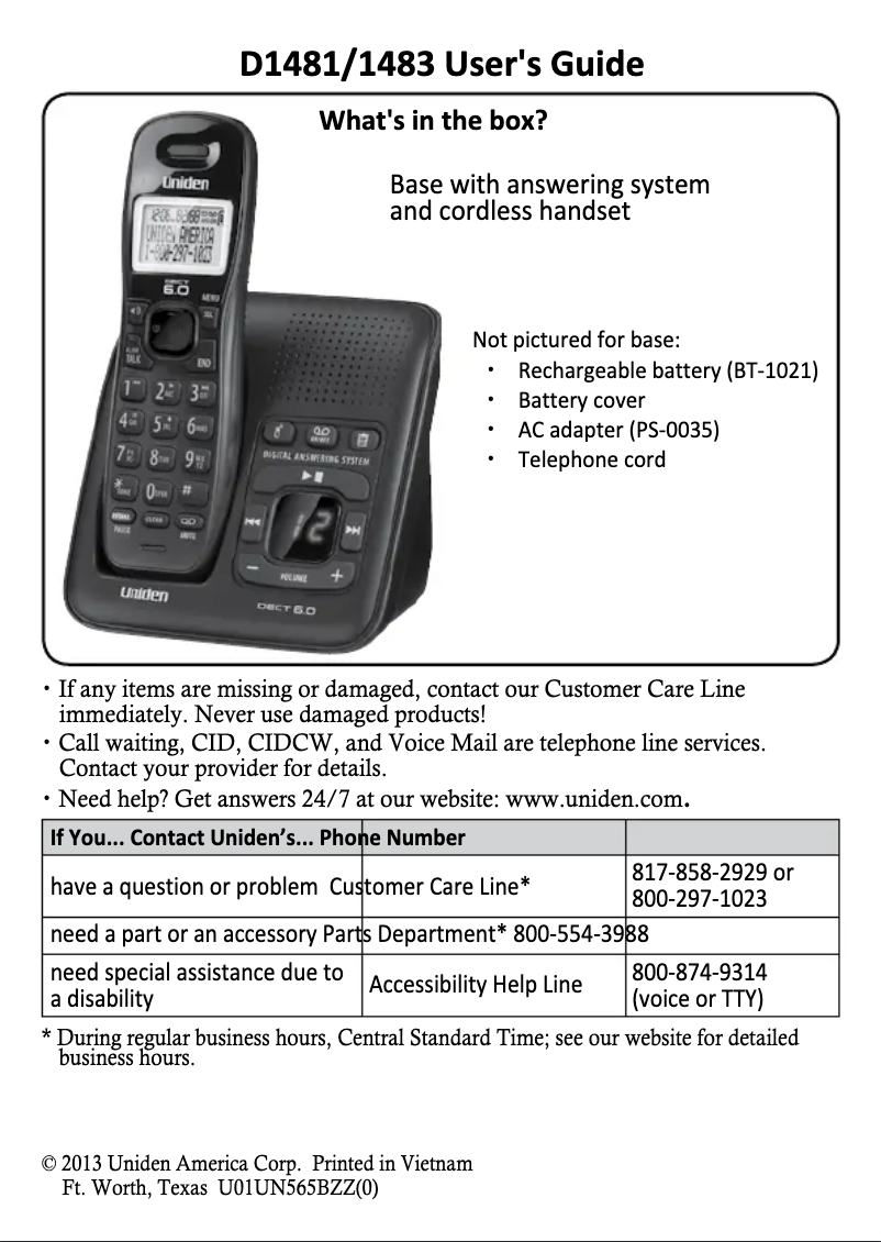Image de la première page du manuel de l'appareil D1483