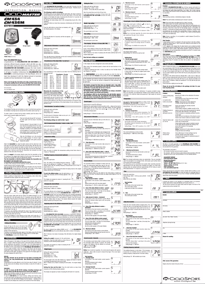 Image de la première page du manuel de l'appareil CicloMaster CM 434