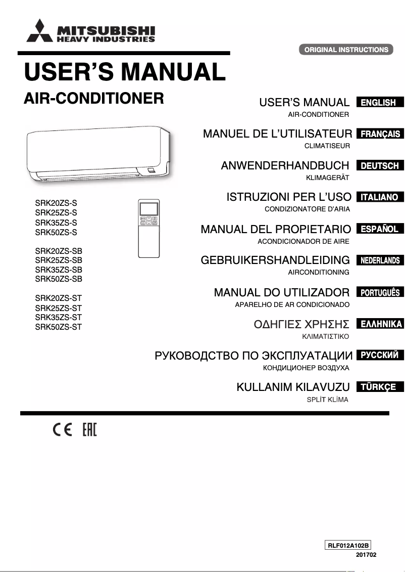 Page 1 de la notice Manuel utilisateur Mitsubishi SRK20ZS-SB