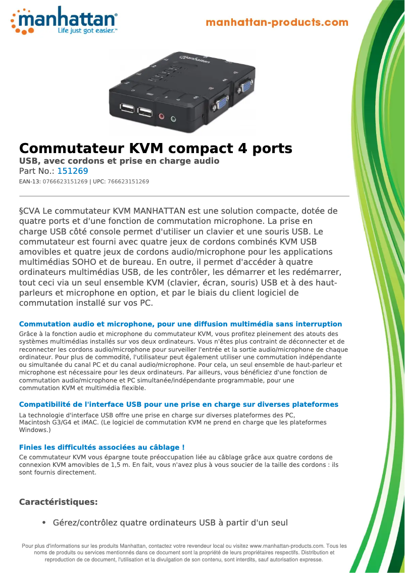 Page 1 de la notice Fiche technique Manhattan 151269