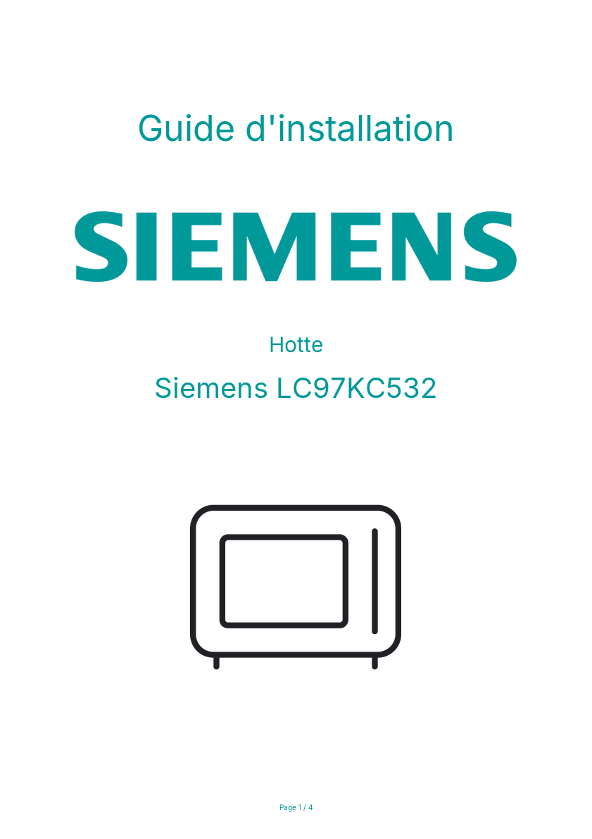 Page n°1 - Guide d'installation Siemens LC97KC532