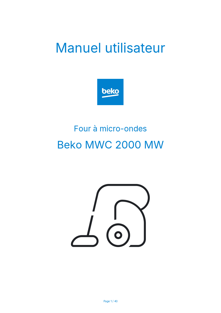 Page n°1 - Manuel utilisateur Beko MWC 2000 MW