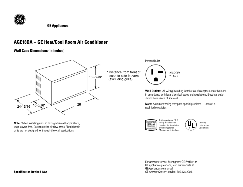 Page 1 de la notice Fiche technique GE A18DA
