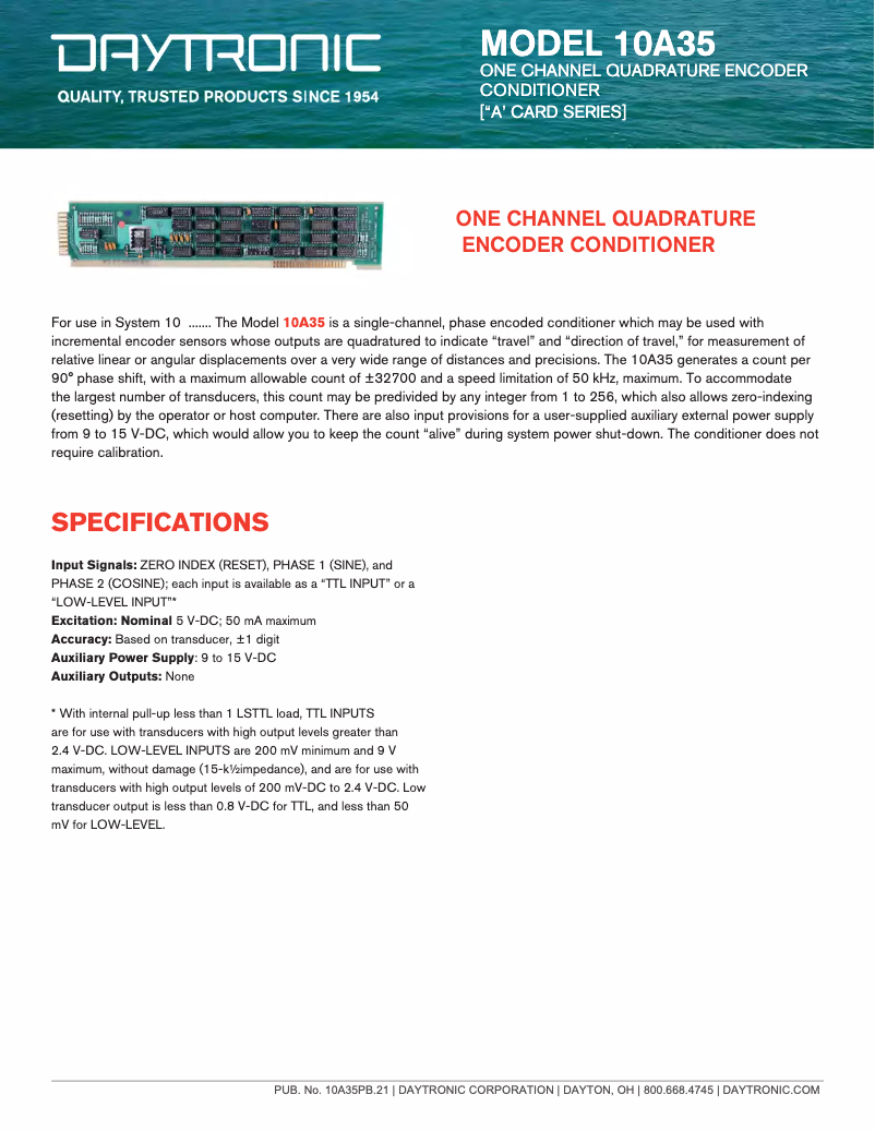Page 1 de la notice Fiche technique Daytronic 10A35