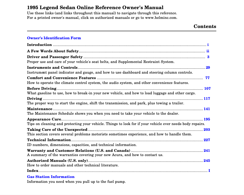Page 1 de la notice Manuel utilisateur Acura Legend (1995)