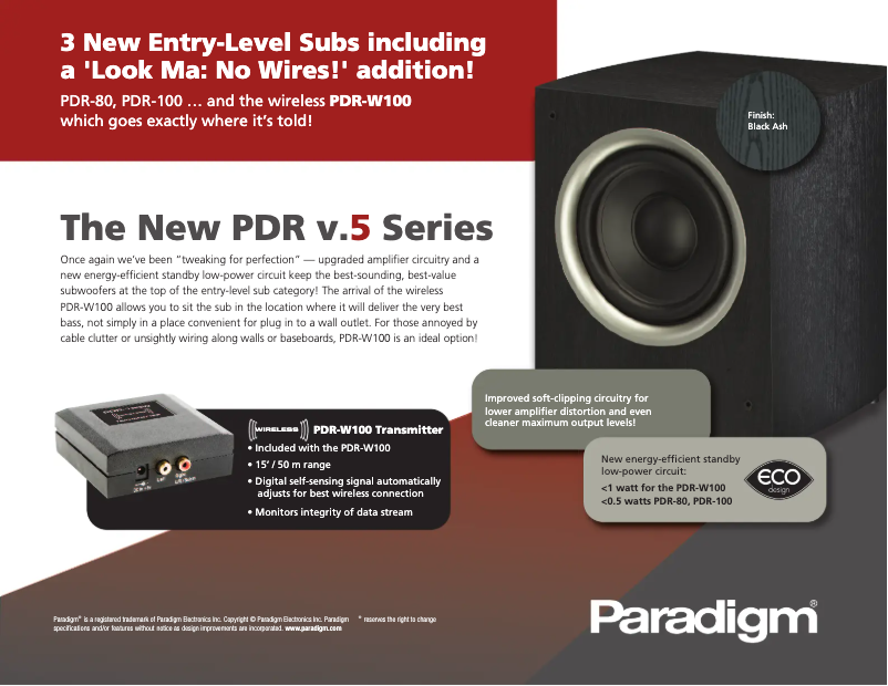 Page 1 de la notice Fiche technique Paradigm PDR W100