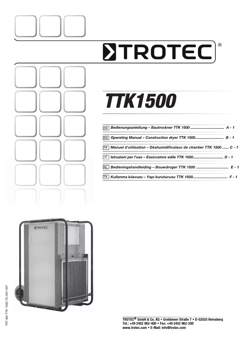 Page n°1 - Manuel utilisateur Trotec TTK 1500