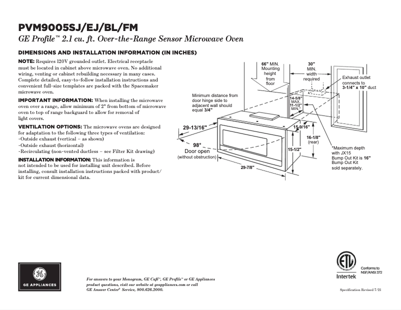 Page 1 de la notice Fiche technique GE Profile PVM9005FMDS