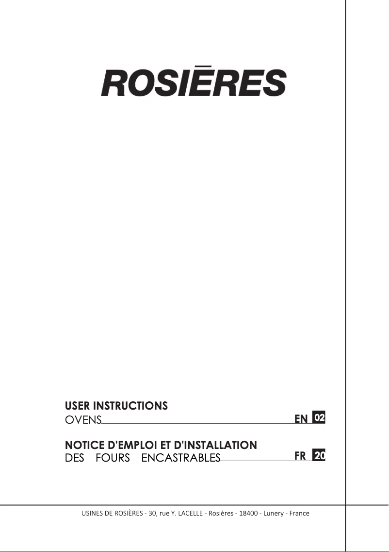 Page 1 de la notice Manuel utilisateur Rosieres RFZP 587IN WIFI