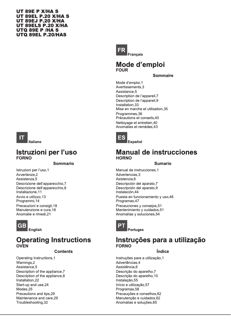 Página 1 del manual Manual de usuario Hotpoint Ariston UT 89EJ P.20 X/HA