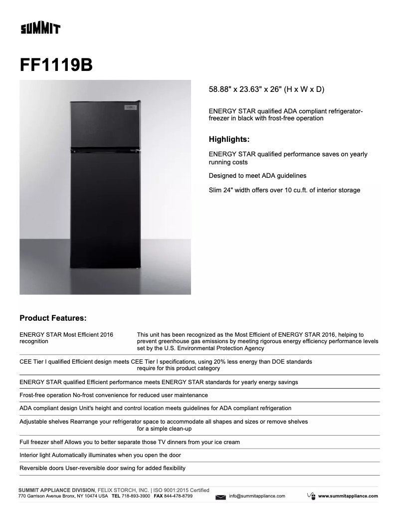 Page n°1 - Fiche technique Summit FF1119