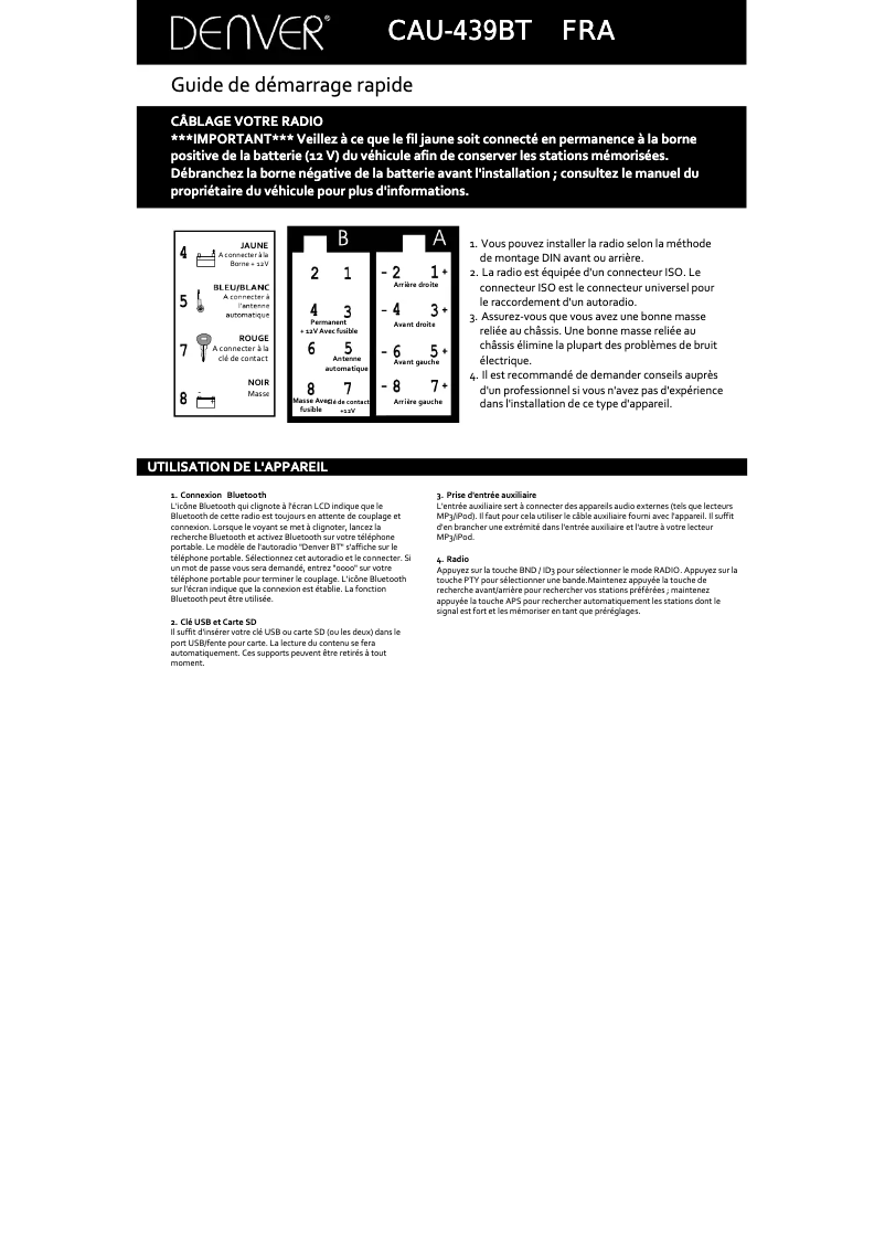 Page n°1 - Manuel utilisateur Denver CAU-439BT