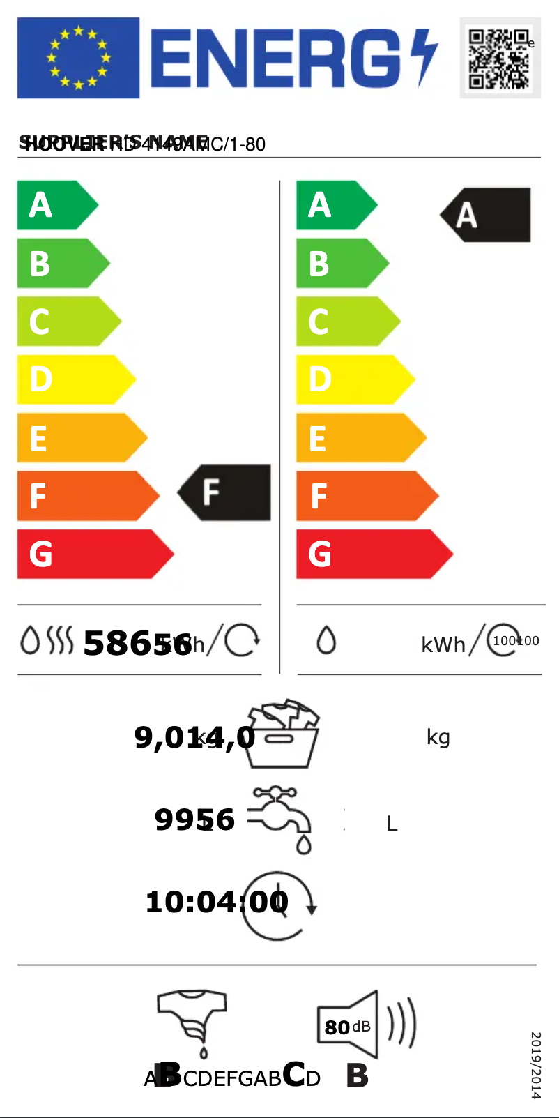 Página 1 del manual Etiqueta energética Hoover H-WASH&DRY 500 HD 4149AMC/1-80