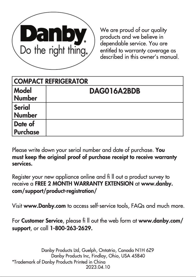Página 1 del manual Manual de usuario Danby DAG016A2BDB