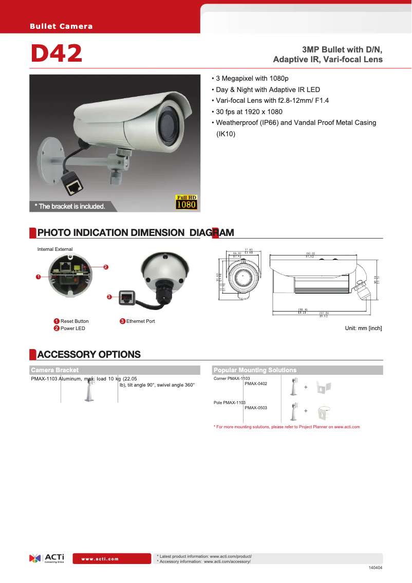Page n°1 - Fiche technique ACTi D42